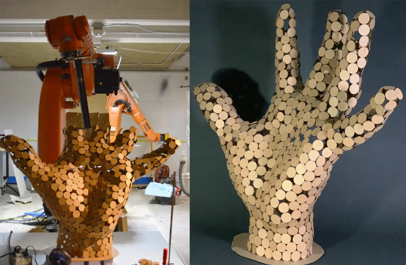 Cooperative Robotics Assembly; More photos of the cardboard hand assembly. Jonathan Malott, Austin Texas Architecture